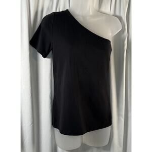Ann Taylor Short Sleeve One Shoulder Cotton Blend T-Shirt, Black, Sz: S, 83-31